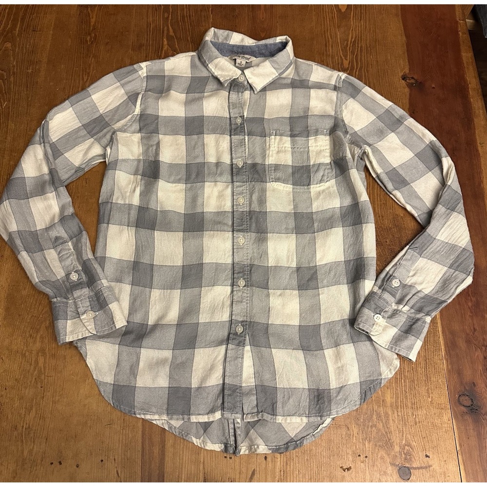 Lucky Brand Shirt‎ Women's Flannel Button Plaid Casual Ladies Ivory Gray Small